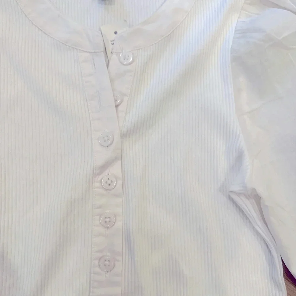 J. Crew Vintage rib puff-sleeve henley top, NWT, Size XXS